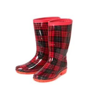 보생 투명 방한 여자 장화 (체크적색) 미끄럼방지 작업 레인부츠 위생 방수 주방