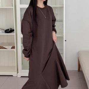 [다잇템] 여성 면원단 속기모 벌룬 겨울임부복 큰사이즈 롱원피스