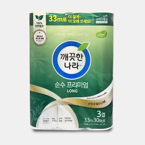 깨끗한나라 순수프리미엄 LONG 33m 30롤 화장지 두루마리 휴지