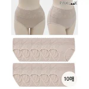 [핑크룩]하이웨스트 레이스 면팬티 여성코튼팬티10매 베이지_P375787373