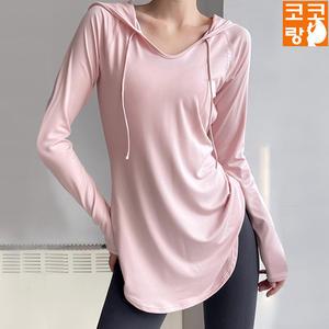 후디 여성 롱티 요가복 필라테스 헬스 러닝 편한 운동복 Y존 힙커버 빅사이즈