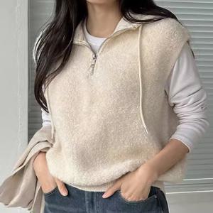 양털 뽀글이 집업 후드패딩 니트 조끼(아이보리 베이지 그레이 블랙) TL457