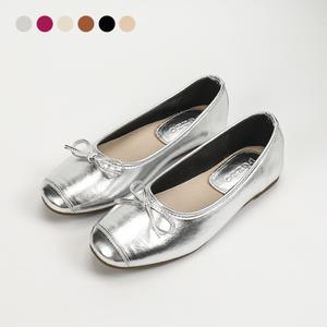 페조 플랫슈즈 리본 여성단화 빅사이즈 실버플랫