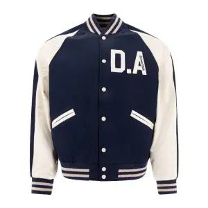 네이비 컬러 레터링 콘트라스트 슬리브 블루종 HM29JK020 NAVY