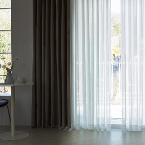 다크모카 100  빛차단 양면 암막+비침없는 심플 쉬폰 거실 특대형커튼 4장