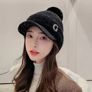 여자 겨울 방한 따뜻한 스키 룩 털 방울 니트 모자-WF361A3