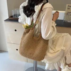 여성 숄더백 여행용 바캉스 라탄백 가벼운 그물 해변 왕골 여름 휴양지 물놀이 비치 토트백 뜨개 여행 가방