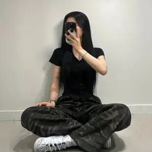 [갓샵]여성 카고 밀리터리 카모 바지 와이드 롱 팬츠 스트링 여자 조거 로우라이즈 투웨이 트레이닝