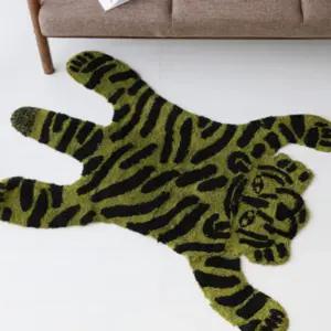 마켓비 호랑이 러그 거실 침실 동물 현관 매트 그린