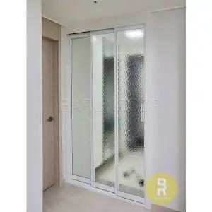 [바른도어]03번 초슬림3연동중문 화이트 아쿠아강화유리a