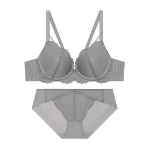 스트링 레이스 노와이어 브라 팬티 세트 - 그레이