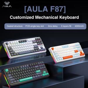 블루투스 키보드 휴대용 무소음 AULA F87 PRO 기계식 3 모드 2.4G/USB/블루투스 트라이 무선 게임용 87 키 핫스왑 RGB 가스켓