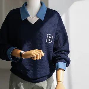 (안나앤플러스) 데님 레이어드 패치 티셔츠[티셔츠DM816] 빅사이즈