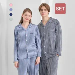 [애니바디](광주신세계)공용 피치기모 9부 파자마_스트라이프 ANJS25W41