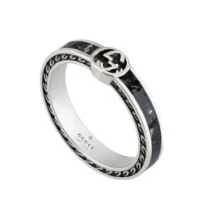 (백화점AS가능)(케이스+쇼핑백포함)선물포장  인터로킹 G 링 블랙 실버 반지