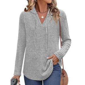 라일리난 여성 코지 니트 스웨터 후드 골지 브이 넥 풀오버 가을 의상 스웨트셔츠 S-XXL