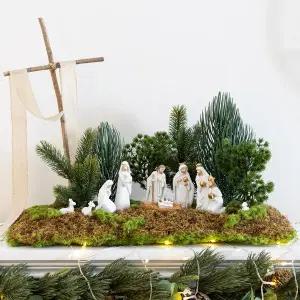[플라워트리]크리스마스 장식 성탄절 센터피스 숲속의 베들레햄 아기예수 70x55cm 테이블 탁상용 데코 소품