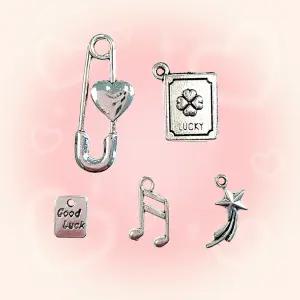 [리꾸리꾸] 키링제작 악세사리부자재 앤티크 실버 펜던트 버전2 하트옷핀 굿럭미니 슈팅스타 음표 럭키클로버