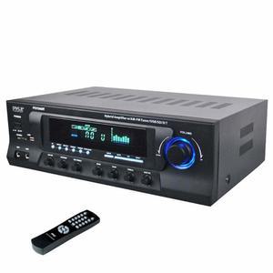 Pyle 무선 블루투스 오디오 파워 앰프 - USB, AM FM, 에코, RCA, LED, 스피커 셀렉터가 포함된 300W 4채널 홈 시어터 스테레오 수신기, 스튜디오용, 가정용, 블랙 PT272AUBT