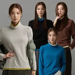메시제이 따스온 기모 블라우스 4종 레이어드 가을 겨울 여성 배색 목폴라 티셔츠 터틀넥 이너티 폴라티
