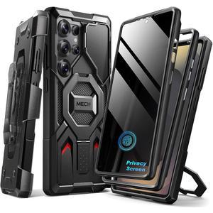 갤럭시 S25 울트라 케이스용 TONGATE 마그네틱 스탠드(프라이버시 스크린 프로텍터 포함), [매그세이프 호환] [밀리터리 드롭 프로텍션] 카메라 커버 및 벨트 클립 포함 케이스, 블랙 6.9