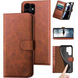 갤럭시 S25 울트라 정품 가죽 지갑 케이스 RFID 차단 4 신용카드 홀더 리얼 플립 폴리오 북 폰 커버 여성 남성용 라이트 브라운