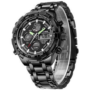 골든 아워 럭셔리 스테인리스 스틸 아날로그 디지털 시계 남성 아웃도어 스포츠 방수 빅 헤비 손목시계
