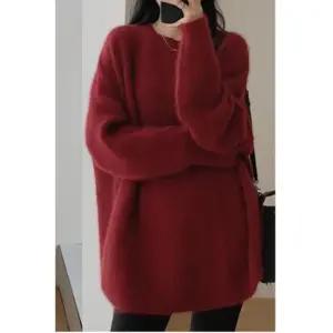 라운드넥 루즈핏 긴팔 앙고라 롱니트 여성니트