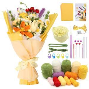 ZYNERY 크로셰 꽃다발 키트 - 단계별 비디오 및 실 도구가 포함된 초보자용 뜨개질