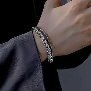 팔찌 패션 티타늄 남자 레이어드 데일리 체인 스틸 써지컬 남성 두줄