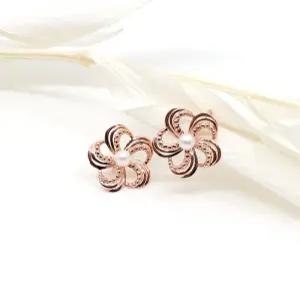 14k 와이드 꽃 진주 귀걸이 OPKYE0315