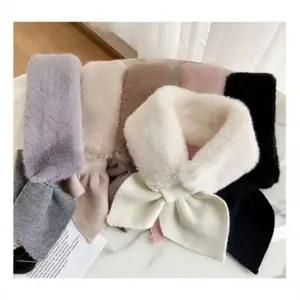 목도리 무지 심플 밍크퍼 리본 머플러 겨울 쁘띠 여성