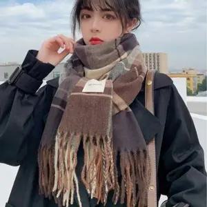 빅사이즈 겨울 코디 여자 머플러 따뜻한 체크 대학생