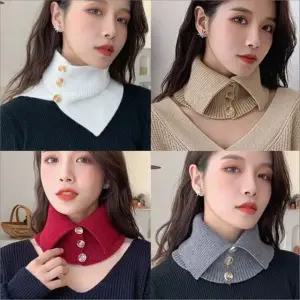 여성 넥워머 겨울 페이크 목폴라 단추 니트 터틀넥