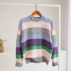 [잇수다] 스텔피 스트라이프 배색 루즈핏 라운드 울 니트