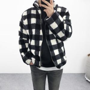 [엠클로] 남자 오버핏 빅사이즈 뽀글이 체크 후리스 집업 자켓 점퍼 남여공용 3컬러