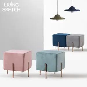 에덴 발롱 사각 스툴  벨벳 로즈골드 보조의자 화장대의자  1인용의자