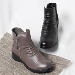 천연 소가죽 발 편한 쿠션 겨울 기모 부츠 신발 따뜻한 통굽 키높이 엄마 앵글 부츠 5cm N907
