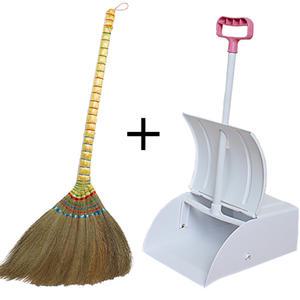 폴첸 롱 갈대빗자루 자동쓰레받기 세트 빗자루세트 업소용 실외 바닥 타일 미용실 학교 실내