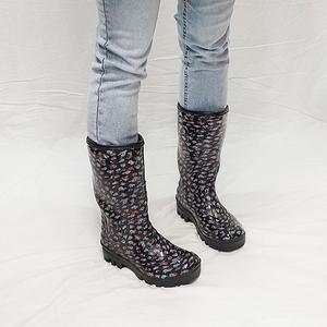 [디아]플라 국산 꽃무늬 겨울 털안감 방한 방수 주방 고무장화 2cm