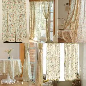 [2장세트]  인기 광목 플라워  가리개 커튼(긴창형/150x230) 2장