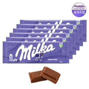 밀카 타블렛 초콜릿 알프스밀크 90g 6개