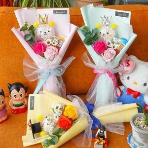 곰돌이 LED 꽃한송이 킨더조이 유치원 졸업식 인형 꽃다발 학예회 발표회 단체꽃다발