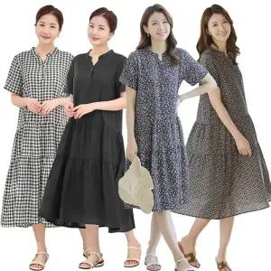 이브바바 여성 여름 인견 반팔 롱 캉캉원피스 중년 엄마옷