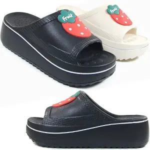 [뮤즈몰] 딸기오픈 / 가볍고 발편한 5cm통굽 eva 여성슬리퍼/사무실/실내/쿠션/욕실/거실/여름/겨울/뮬/신발