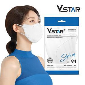 [브이스타]KF94 중형/성인용 퓨어화이트 50매 새부리형 개별포장 국내생산 일회용 비말차단마스크