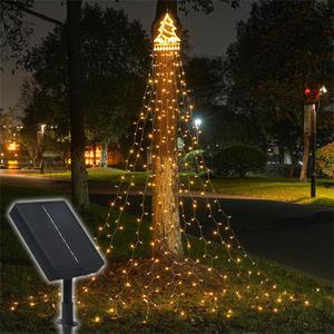 크리스마스 탑트리 태양광 LED 폭포 전구 웜색 350구 태양열 야외장식조명 실외정원 인테리어 예쁜성탄램프