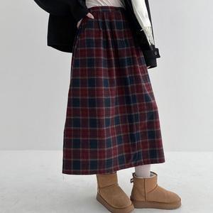 [옷자락]여자 러블리 겨울 체크 울치마 플레어 핀턱 롱스커트