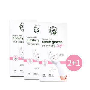 2+1 FROG 손목이 긴 롱 니트릴장갑 소형 50매 위생장갑 작업용 미용 요리 청소장갑
