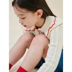 [빈폴키즈] 여아 스칼럽 칼라 포인트 니트 스웨터  아이보리 (BI5251G020)